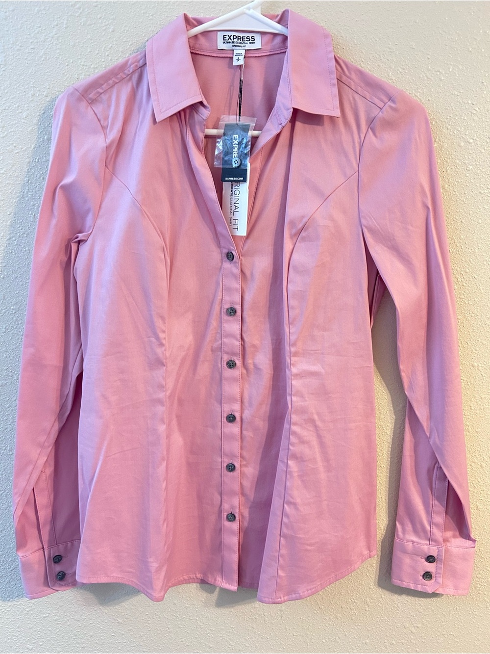 Express Pink Button-Up Long Sleeve Shirt, Women’s Small